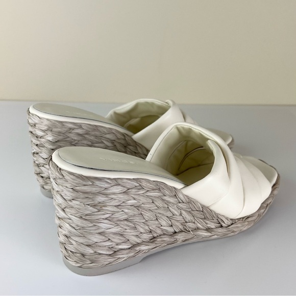 NEW VINCE IVORY LEATHER WEDGE SANDALS - Picture 4 of 12